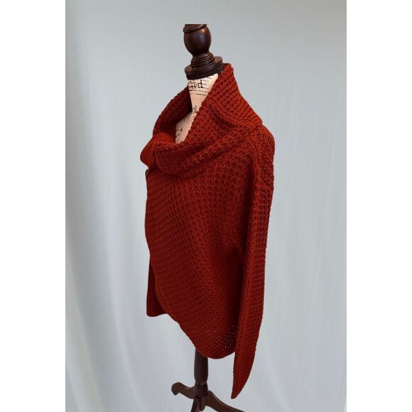 Zenana Outfitters Women’s L Sweater Red/Brown Asymmetrical Cowl Neck Chunky Ribb - Picture 5 of 9